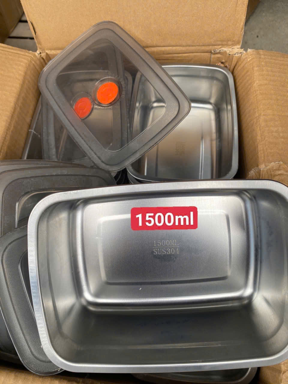 HỘP INOX 304 NẮP ĐEN 1500ML