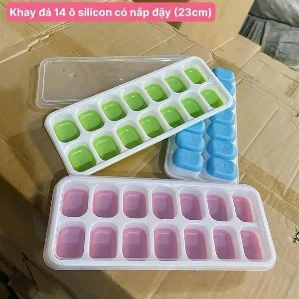 KHAY ĐÁ 14 Ô SILICON CÓ NẮP