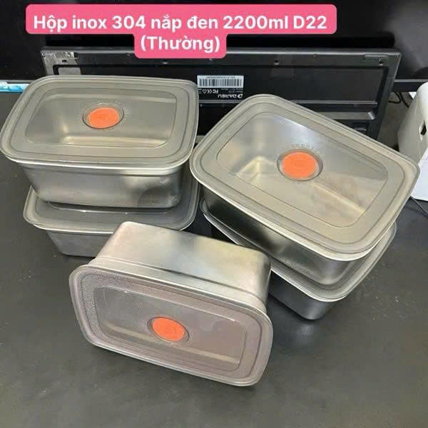 HỘP INOX 304 NẮP ĐEN 2200ML