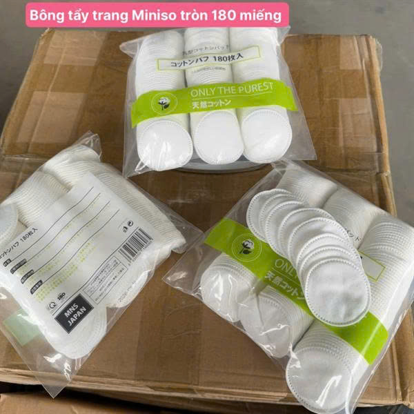BÔNG TẨY TRANG MINISO TRÒN 180 MIẾNG