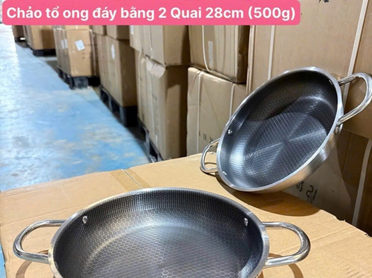 Chảo Tổ Ong Đáy Bằng 2 Quai 28cm
