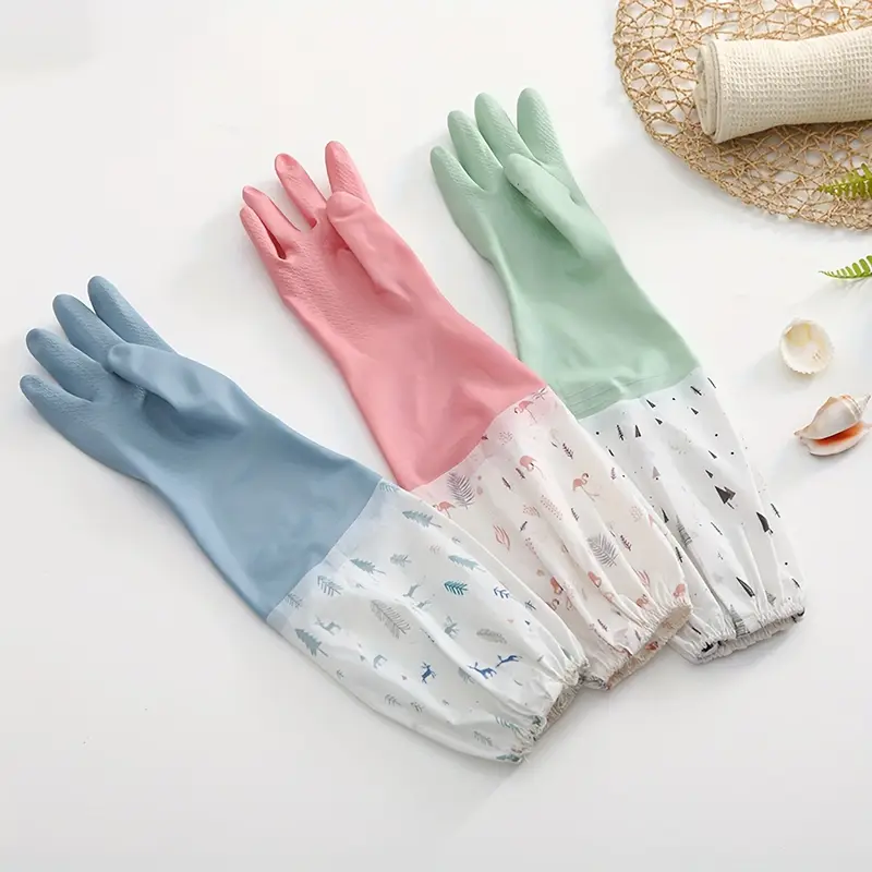Găng Tay Rửa Bát Lót Nỉ Dáng Dài BV64 - Chống Thấm, Giữ Ấm
