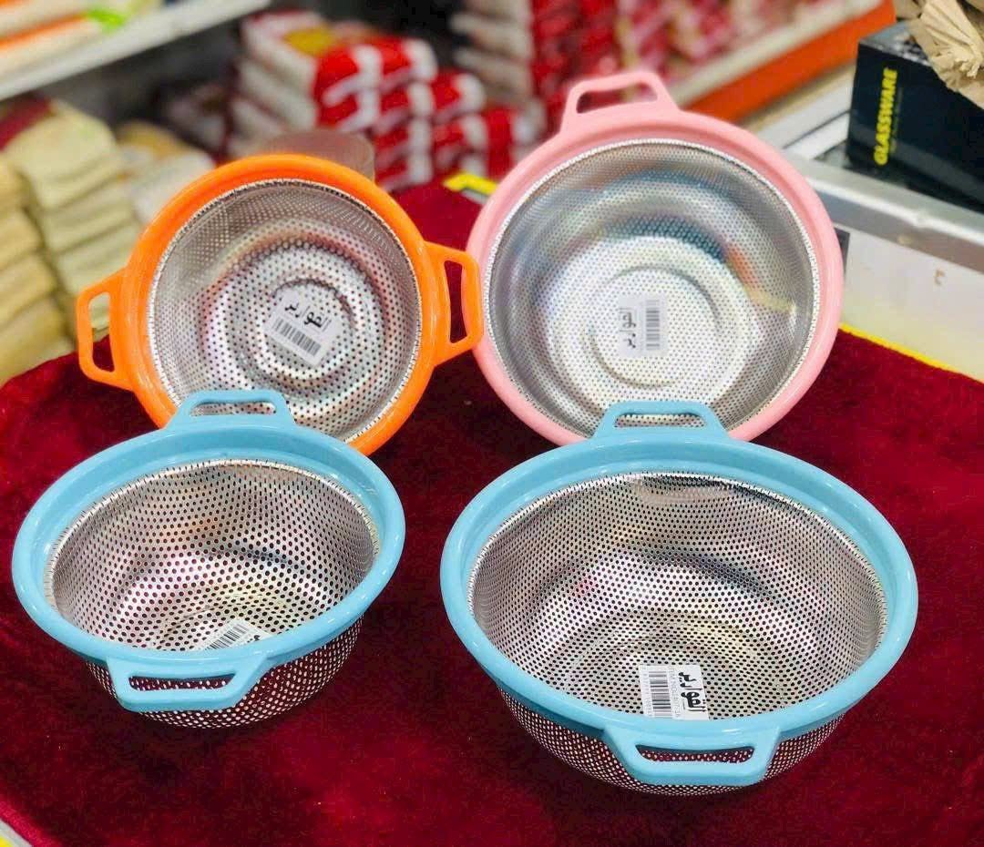 Rổ Inox Viền Nhựa 2 Tai 24cm – Bền Bỉ, Tiện Lợi