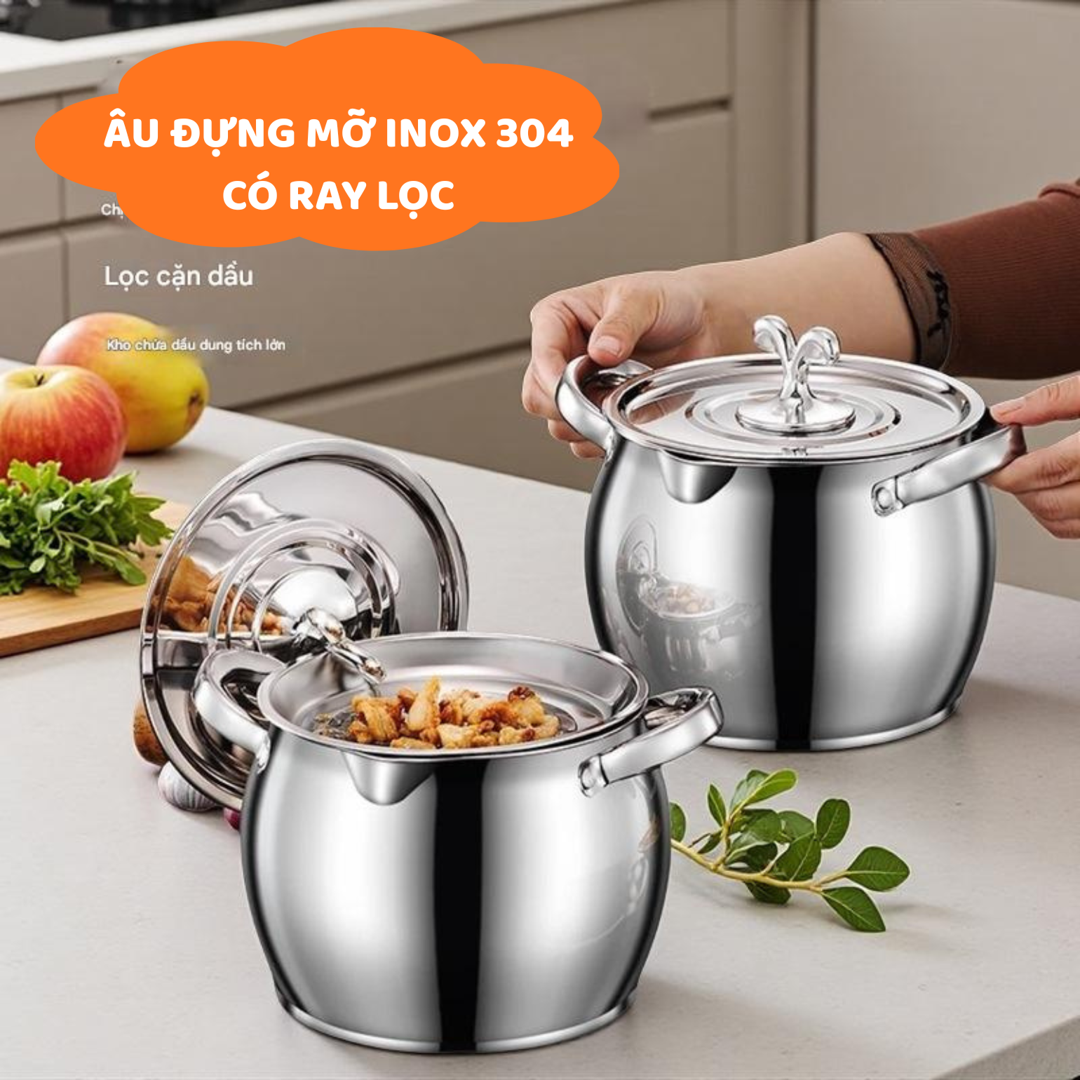 Âu Đựng Mỡ Inox 304 Có Rây Lọc 1,5L – Giải Pháp Lưu Trữ Dầu Ăn Sạch