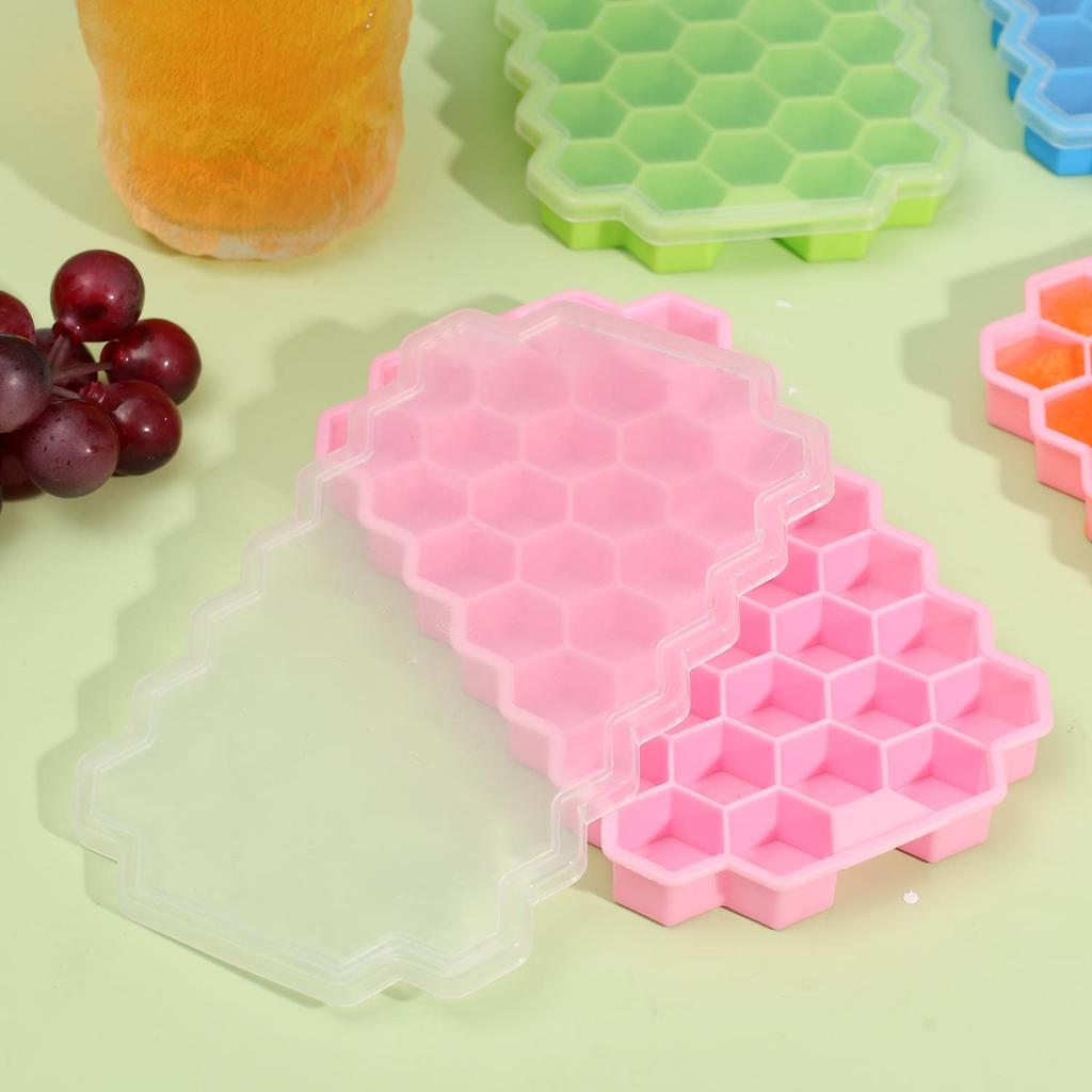 Khay Đá 37 Ô Silicon Tổ Ong Có Nắp Đậy – Dễ Lấy, Chống Ám Mùi