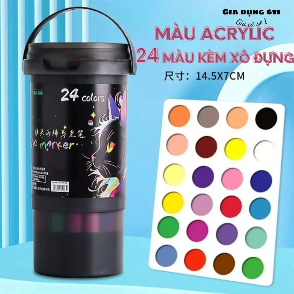 Màu Acrylic 24 Màu Kèm Xô Đựng Tiện Lợi