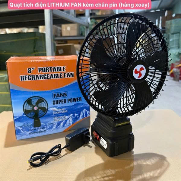 Quạt Tích Điện Lithium Fan Kèm Chân Pin - Xoay 360 Độ, Siêu Mát