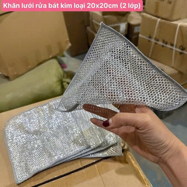Khăn Lưới Rửa Bát Kim Loại 2 Lớp 20x20cm - Đánh Bay Vết Bẩn Cứng Đầu