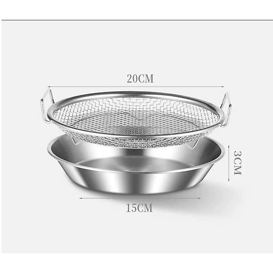 Khay Ráo Dầu Kèm Vỉ Inox 304 Cao Cấp Size 20cm F20