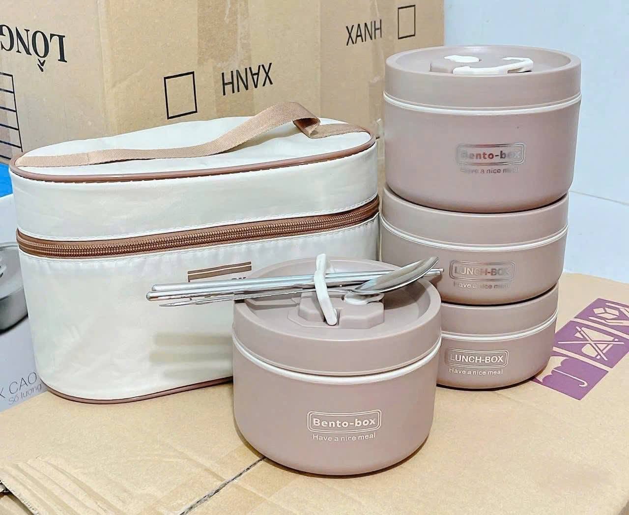 Hộp Cơm 4 Ngăn Kèm Túi Lunch Time Cao Cấp