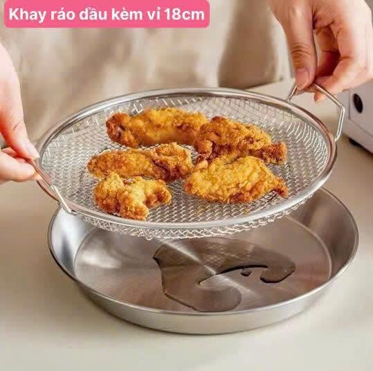 Khay Ráo Dầu Kèm Vỉ Inox 18cm F18 Cao Cấp (115g)