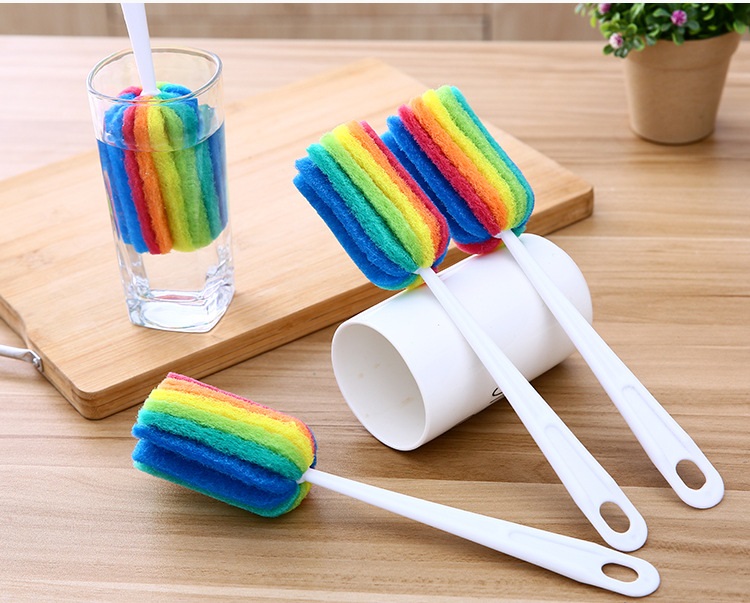 Cây Cọ Rửa Ly Cốc 7 Màu Cán Dài – Mút Xốp Cầu Vồng
