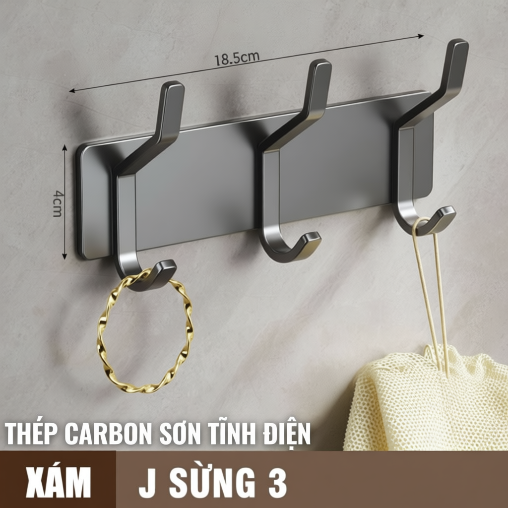 Móc Treo Quần Áo Dán Tường Chịu Lực 50KG J Sừng 3