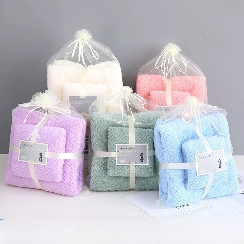 Set 2 Khăn Tắm Lông Cừu Hàn Quốc 230g