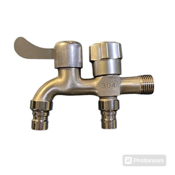 Vòi Nước Inox 304 Chia 2 Đầu Ra Lõi Inox Cao Cấp