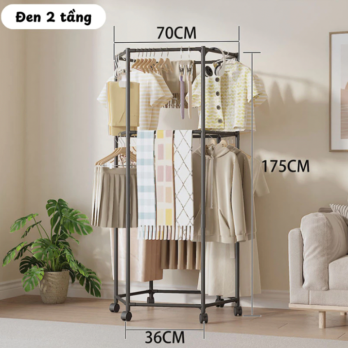 Kệ Treo Quần Áo 2 Tầng Có Bánh Xe BAXE – Sang Trọng, Tiện Lợi