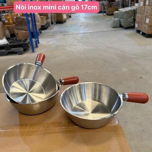 Nồi Inox Mini Cán Gỗ 17cm – Đun Sữa, Nấu Mì Siêu Tốc