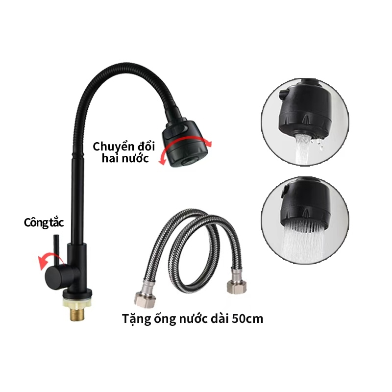 Bộ Vòi Rửa Chén Đen 2 Chế Độ – Thiết Kế Sang Trọng – Tặng Kèm Ống Nước 50cm