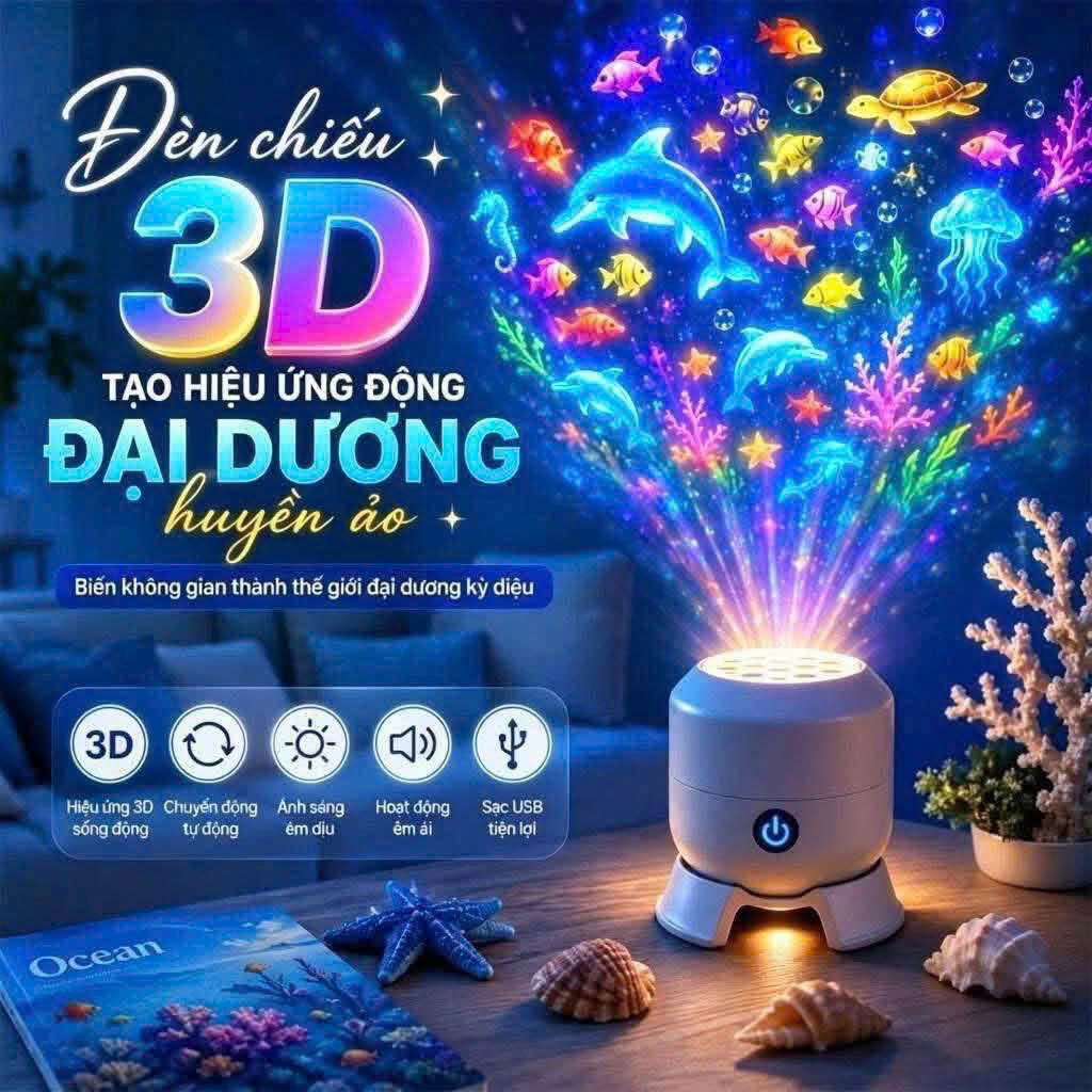 Đèn Chiếu 3D Hiệu Ứng Động Đại Dương Tạo Không Gian Ảo Diệu