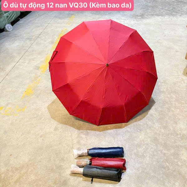 Ô Dù Tự Động 12 Nan VQ30 Kèm Bao Da Cán Gỗ Cao Cấp