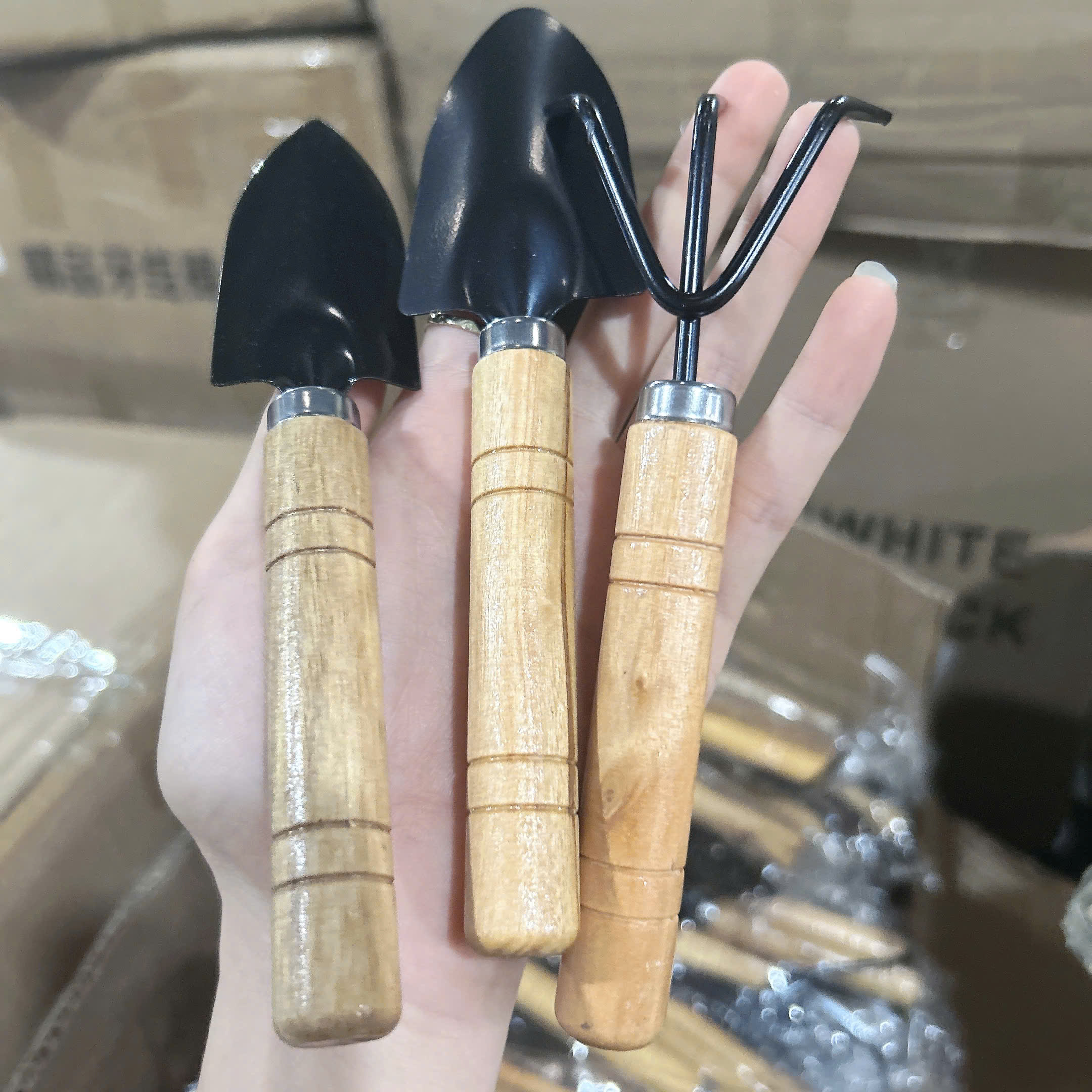 Bộ Dụng Cụ Làm Vườn 3 Món Mini Cán Gỗ