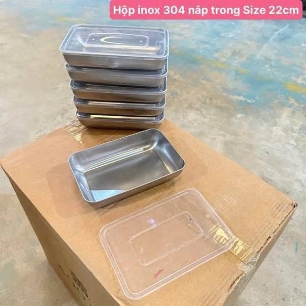 Hộp Inox 304 Nắp Trong Size 22cm Cao Cấp