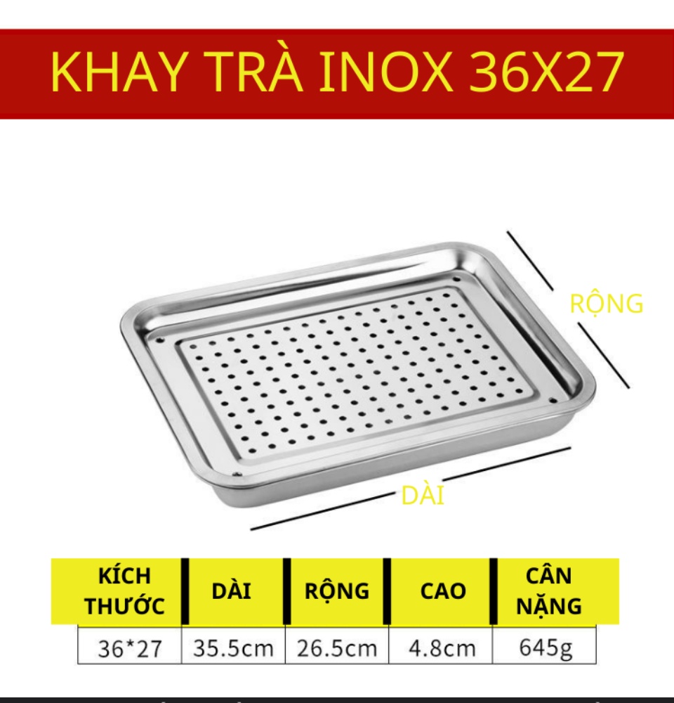 Khay Trà Khay Lỗ Inox Úp Ly Hima Cỡ Vừa 27x36cm