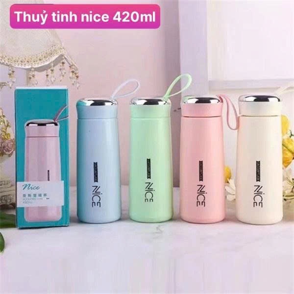 Bình Thủy Tinh Nice 420ml Kèm Quai Xách Cao Cấp