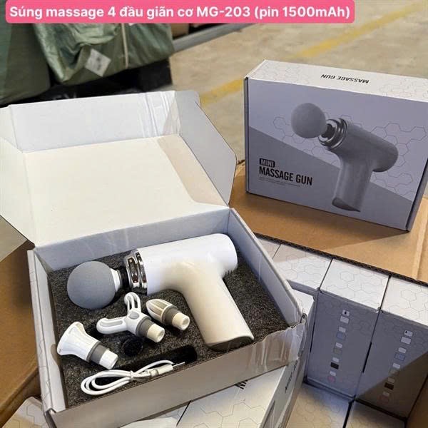 Súng Massage Cầm Tay 4 Đầu Giãn Cơ MG-203 Pin 1500mAh