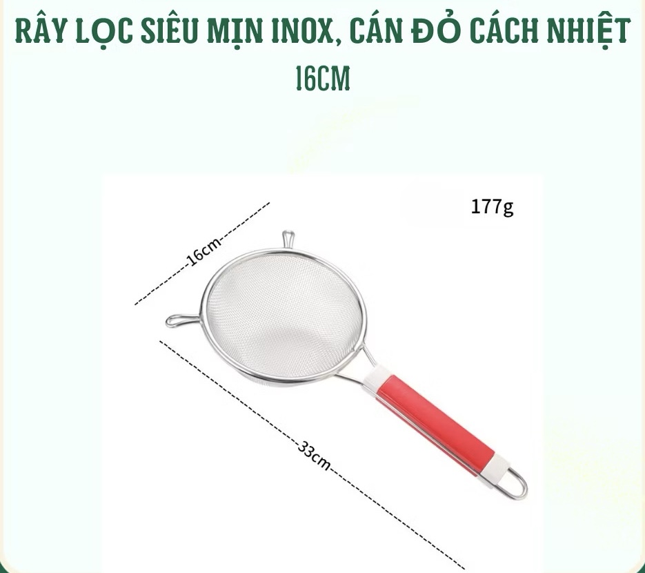 Rây Lọc Siêu Mịn Inox Cán Đỏ Cách Nhiệt 18Cm Cao Cấp (Sao chép)