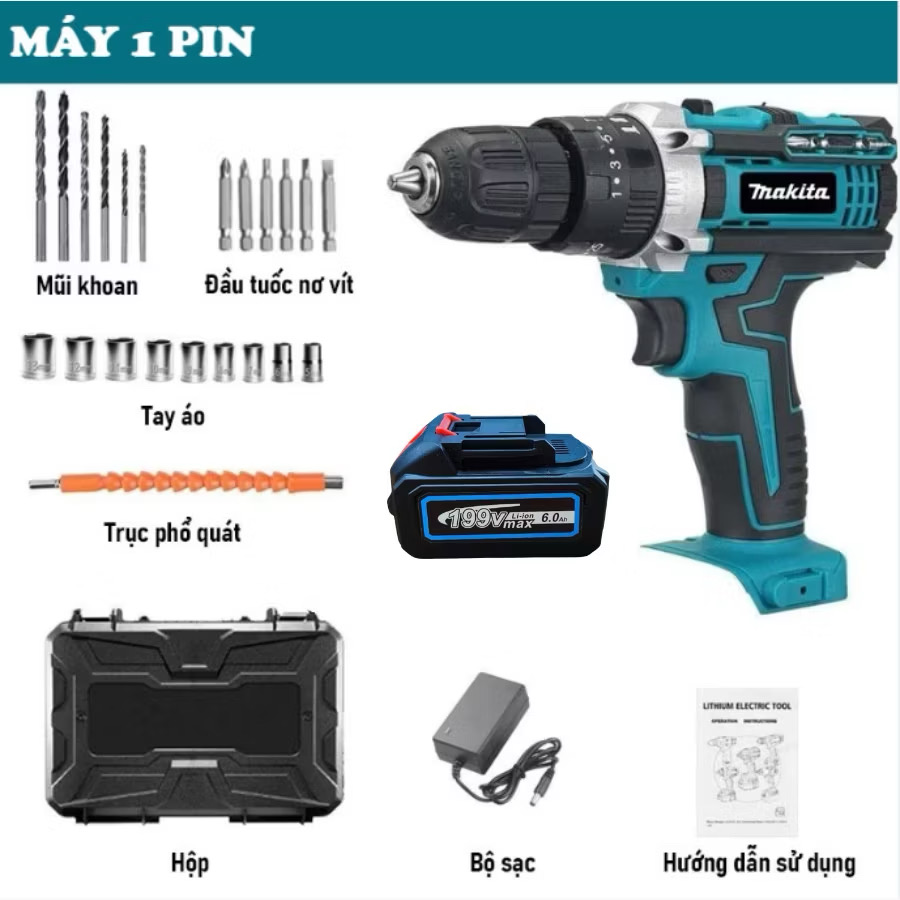 Máy Khoan Pin NTN 36V 1 Pin Kèm 24 Phụ Kiện