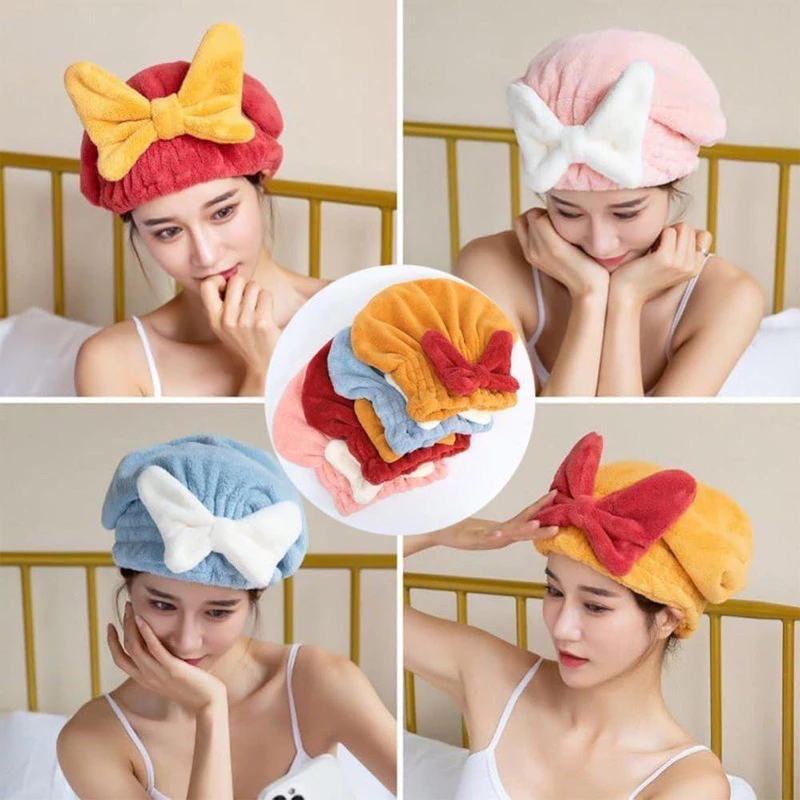 Khăn Quấn Khô Tóc Hình Nơ San Hô Mềm Mịn