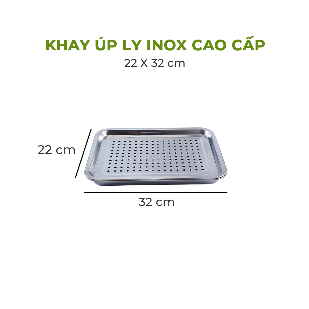 Khay Lỗ Inox Úp Ly Hima Nhỏ 22x32cm – Khay Thoát Nước Cao Cấp