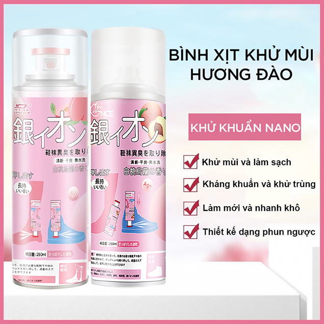 Chai Xịt Khử Mùi Giày Hương Đào Nano Bạc Cao Cấp