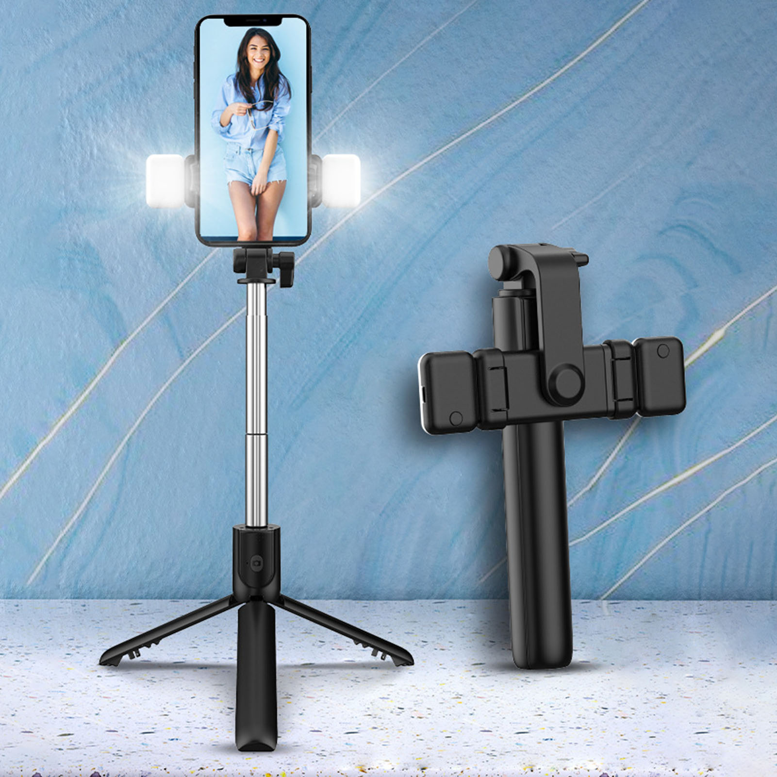 Gậy Selfie X2 Chống Rung 1.3M Kèm 2 Đèn Trợ Sáng
