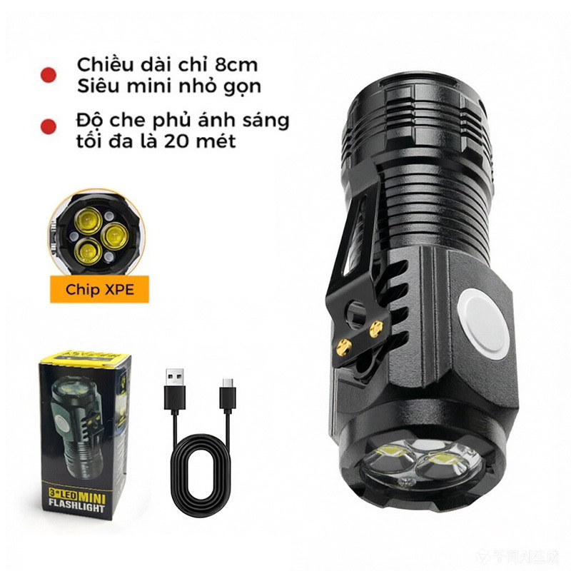 Đèn Pin Mini 3 Mắt NK56 Siêu Sáng Sạc USB