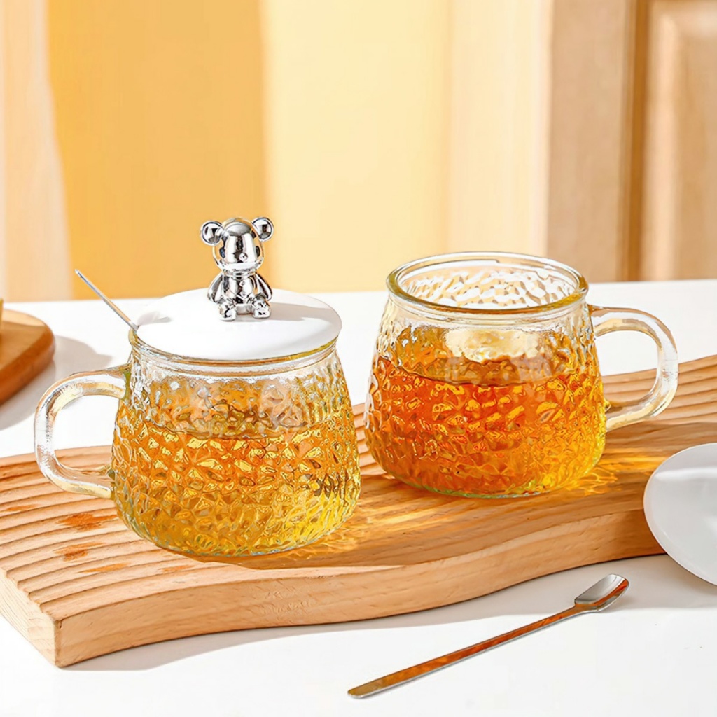 Cốc Thủy Tinh Nắp Gấu Kèm Thìa Cao Cấp