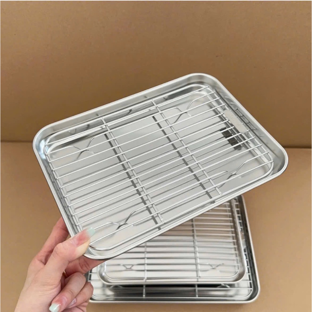 Khay Nướng Inox Kèm Vỉ Faco Cỡ Vừa (26.5x20.5cm)