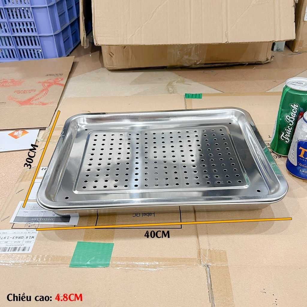 Khay Lỗ Inox Úp Ly Hima Lớn 30x40cm – Khay Thoát Nước Cao Cấp