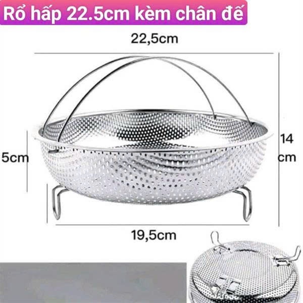 Rổ Hấp Kèm Chân Đế Evy 22.5cm Inox Cao Cấp