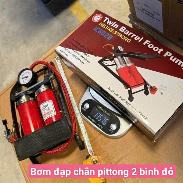 Bơm Đạp Chân Piston 2 Bình Đỏ Áp Lực Cao