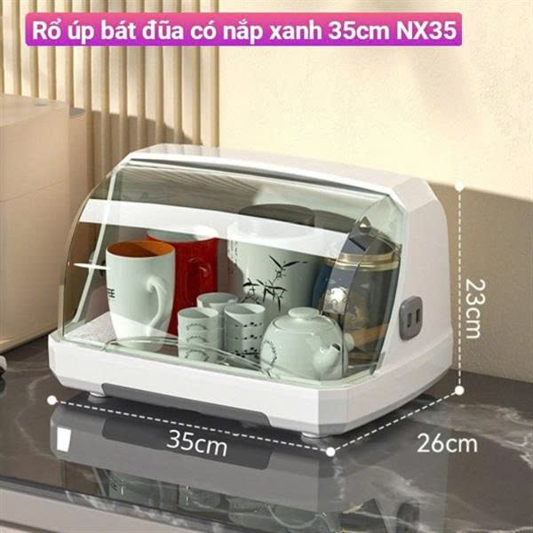 Rổ Úp Bát Đũa Có Nắp Đậy Xanh 35cm NX35
